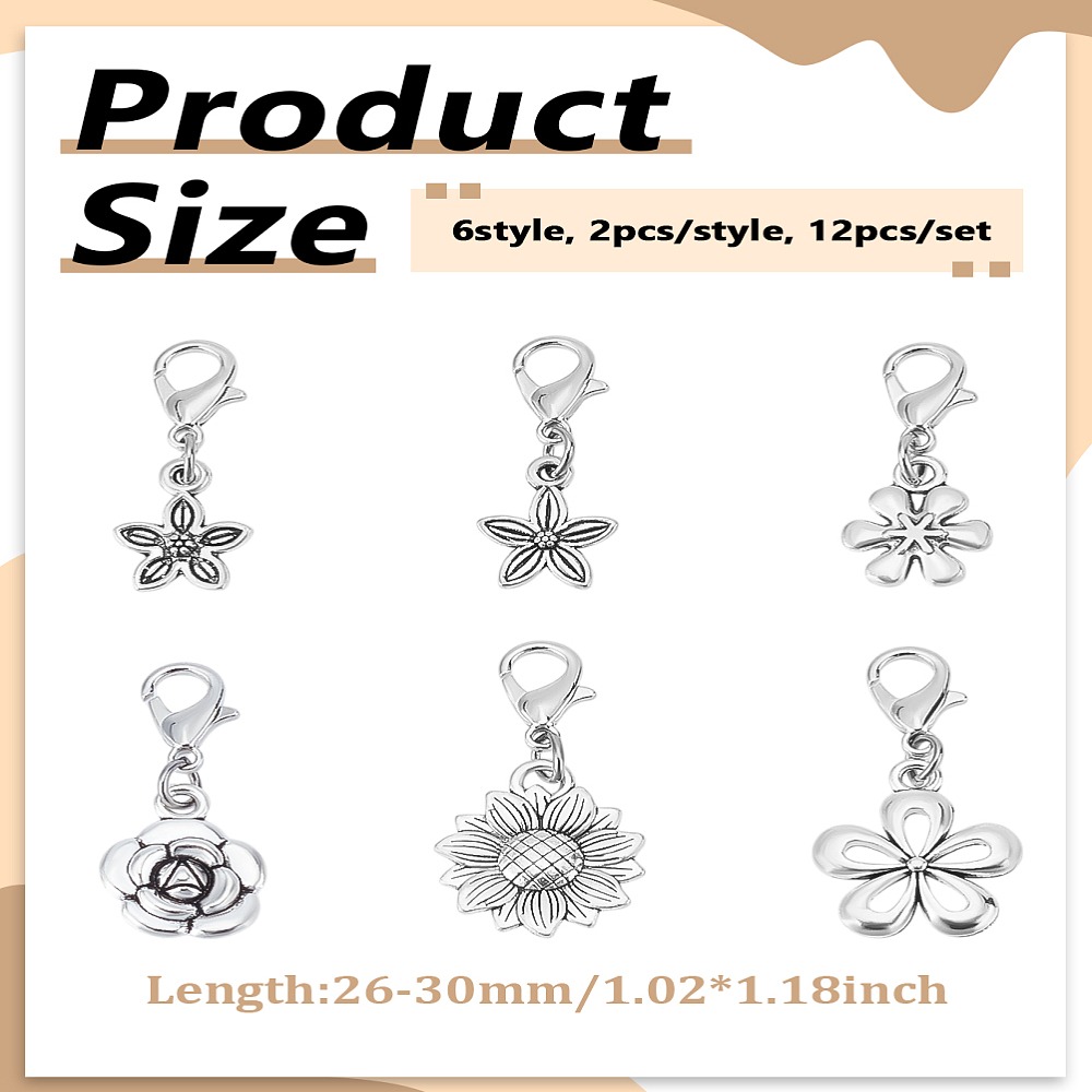 12Pcs 6Style Alloy Pendant Dec - огляд і ціна Lobster Clasp Silver